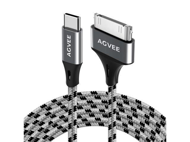 AGVEE Slim Aluminum Shell Charging Data Sync Cord with Leather Ties 3 Pack 3ft 6ft 10ft 30 Pin Braided Heavy Duty Fast Durable Wire for Old iPhone 4/4S iPad 1/2/3 iPod Charger Cable Black