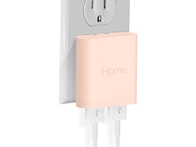 iPad iHome AC Pro 3.4 Amp 2-Port USB Wall Charger Pastel Pink Flat Foldable Plug for iPhone 12/12 Pro/12 Pro Max/ 11/11 Pro/11 Pro Max/Xs,/Xs Max/XR/X/8/Airpods Samsung Galaxy Android & More