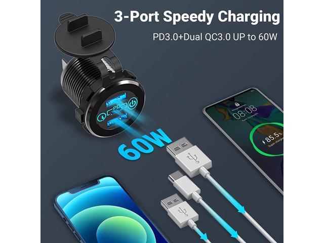 Chargeur de Prise USB 12V Encastrable: Qidoe 66W Chargeur de Voiture 12V Prise  USB-C PD 30W et Double Port QC3.0 USB avec Interrupteur et Panneau pour  Camping-Car,Bateau,Voiture,Moto, Camion,Caravane : : Auto et