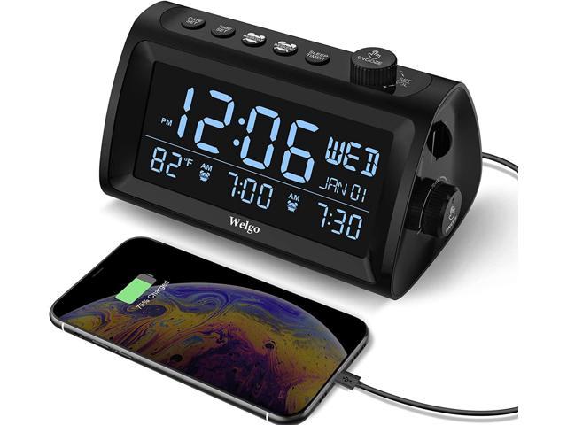 Welgo Alarm Clock Radio with 2 Charging Ports, Natural Sounds, 0-100% Dimmer, Large Digital Screen with Time Date Day Thermometer Display, Dual Alarms with Weekday/Weekend, Snooze, Battery Backup picture