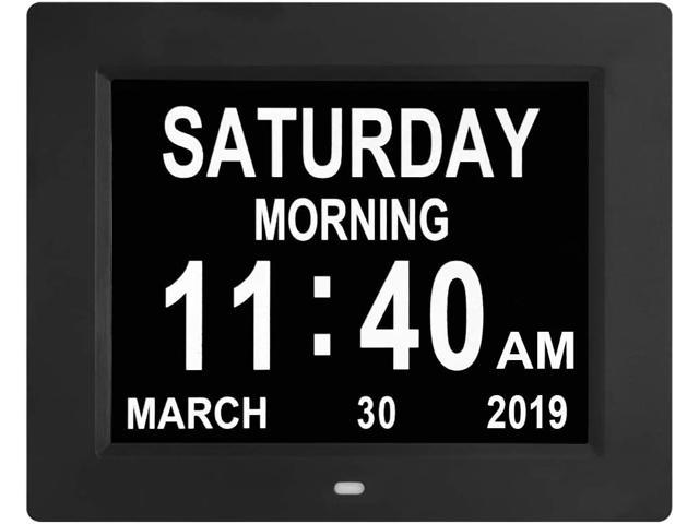 Extra Large Non-Abbreviation Day Date Month Clock 3 Medication Reminders Digital Calendar Day Dementia Clocks for Seniors Elderly Vision Impaired Memory Loss Clock 8 Alarm Options 