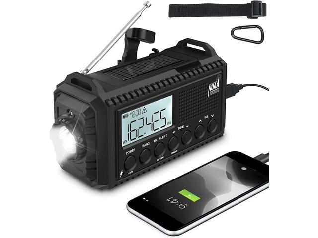 SOS Alert for Outdoor AM/FM/SW/NOAA Weather Radio with Large LCD Display Home and Camping LED Flashlight 5000mAh Cell Phone Charger Reading Lamp ROCAM Emergency Solar Hand Crank Portable Radio 