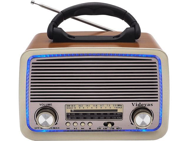 Videyas AM FM Portable Radio, Vintage Retro Shortwave Radio with Bluetooth  Function, USB TF AUX, AC
