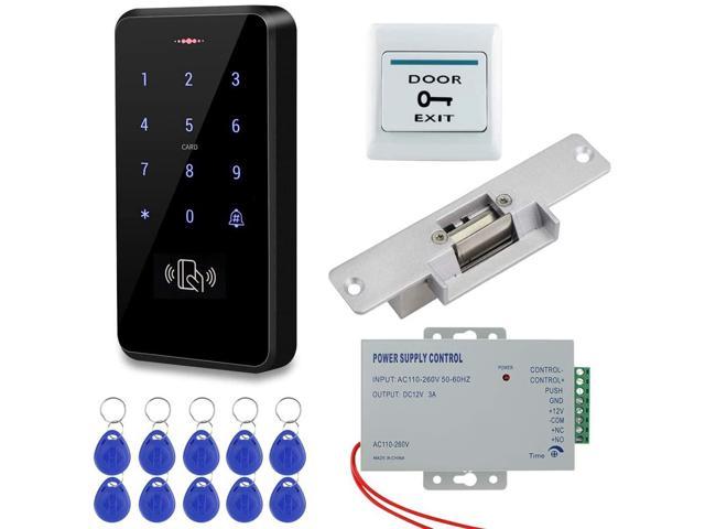 125KHz RFID ID Keyfobs One Door Access Control Machine Kit Electric Strike Lock 
