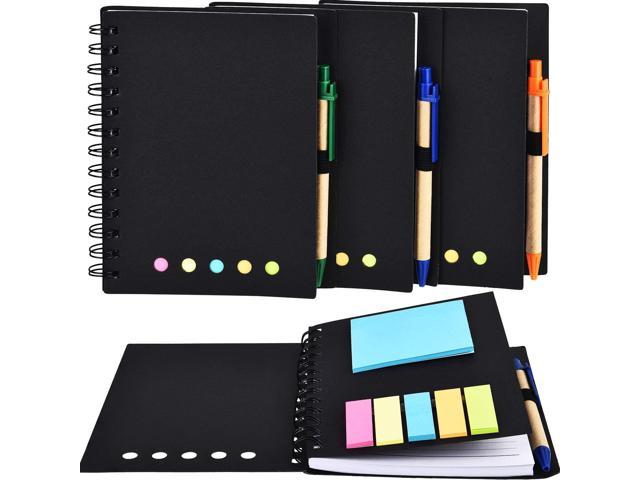 Page Marker Colored Index Tabs Flags and Pen in Holder Set 1 Blulu 4 Pieces Spiral Notebook 280 Sheets Lined Notepad with Sticky Notepads 