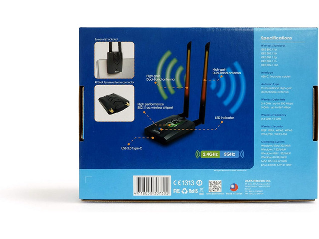 thumbnail interactive-video image 1 of ALFA Network AWUS1900 Dual Band 802.11ac WiFi USB 3.0 Adapter – Ultra Wide Range 1 of 2