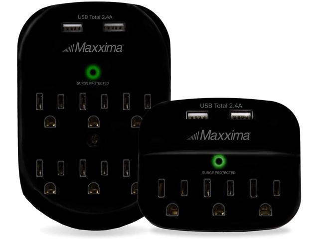 4 Pack Maxxima 6 Outlet Power Strip Surge Protector 300 Joules 2FT Cord Black 
