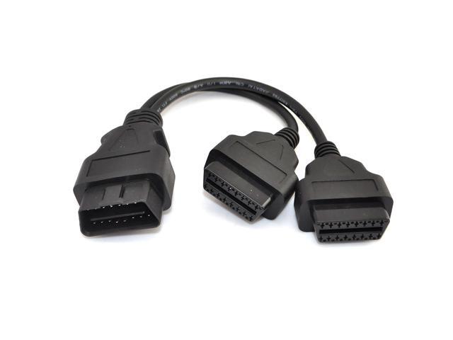 iKKEGOL Ultra Low Profile Right//Left Angle 16 Pin OBD2 OBDII Splitter Extension Cable Male to Dual Female Y Cable 30cm//12 Right//Left Port
