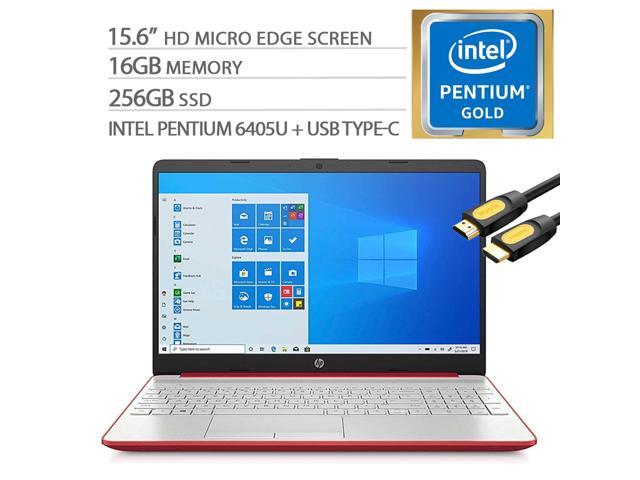 HP 15.6" HD Micro-Edge Laptop, Intel Pentium Gold 6405U up to 2.40 GHz, 16GB RAM, 256GB SSD, WebCam, USB Type-C, Ethernet, HDMI, Mytrix HDMI Cable, Win 10 Home