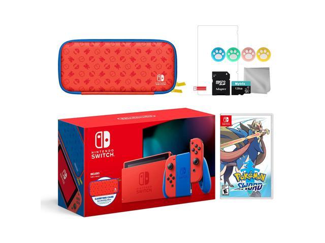 21 New Nintendo Switch Mario Red Blue Limited Edition With Mario Iconography Carrying Case And Screen Protector Bundle With Pokemon Sword And Mytrix Accessories Newegg Com