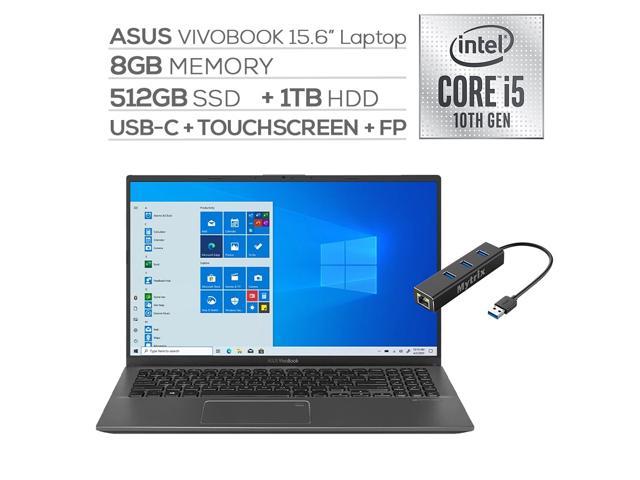 ASUS VivoBook 15.6" FHD Touchscreen Laptop, 1080p NanoEdge, Inetl Core i5-1035G1 Quad-Core, 8GB RAM, 512GB SSD+1TB HDD, USB-C, FP Reader, WebCam, KeyPad, Mytrix Ethernet Hub, Win 10