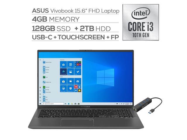 ASUS VivoBook 15.6" FHD Touchscreen Laptop, 1080p NanoEdge, Inetl Core i3-1005G1 Dual-Core, 4GB RAM, 128GB SSD+2TB HDD, USB-C, FP Reader, WebCam, Mytrix Ethernet Hub, Win 10 S