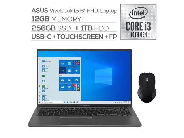 ASUS VivoBook 15.6" FHD Touchscreen Laptop, 1080p NanoEdge, Inetl Core i3-1005G1 Dual-Core, 12GB RAM, 256GB SSD+1TB HDD, USB-C, FP Reader, WebCam, Mytrix Wireless Mouse, Win 10 S