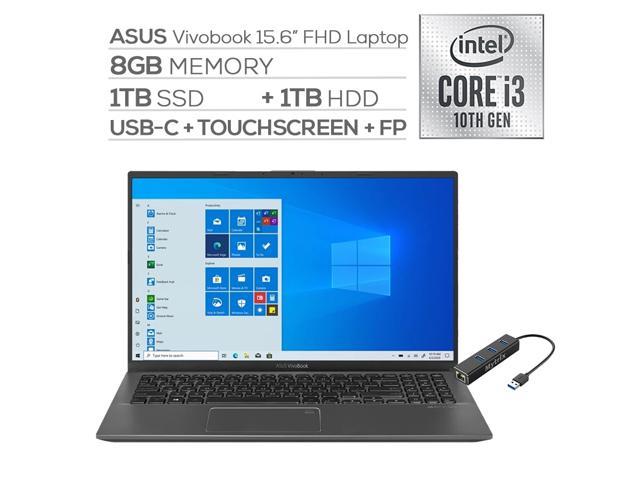 ASUS VivoBook 15.6" FHD Touchscreen Laptop, 1080p NanoEdge, Inetl Core i3-1005G1 Dual-Core, 8GB RAM, 1TB SSD+1TB HDD, USB-C, FP Reader, WebCam, Mytrix Ethernet Hub, Win 10 S