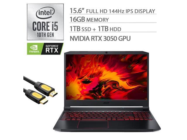 Acer Nitro 5 Gaming Laptop, 15.6" FHD 144Hz IPS Display, NVIDIA GeForce RTX 3050, Intel Core i5-10300H, 16GB RAM, 1TB NVMe SSD+1TB HDD, USB-C/HDMI/RJ45, Wi-Fi 6, Mytrix HDMI 2.0 Cable, Win 10