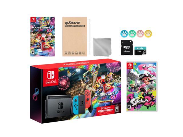 Nintendo Switch Mario 8 Deluxe Bundle: Red/Blue Console, Mario Kart 8 & Membership, Splatoon 2, Mytrix 128GB MicroSD Card and Accessories - Newegg.com