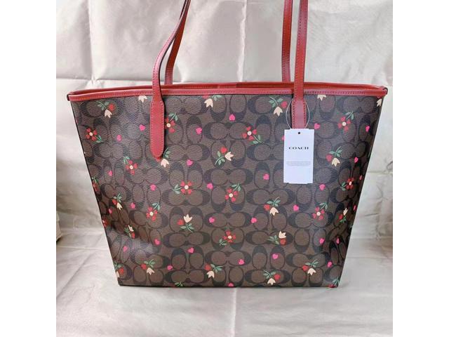 Coach outlet bags City Tote In Signature Canvas With Heart Cherry