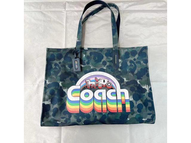 Coach CA303 100 Percent Recycled Canvas Tote 42 In Green/Blue Multi -  