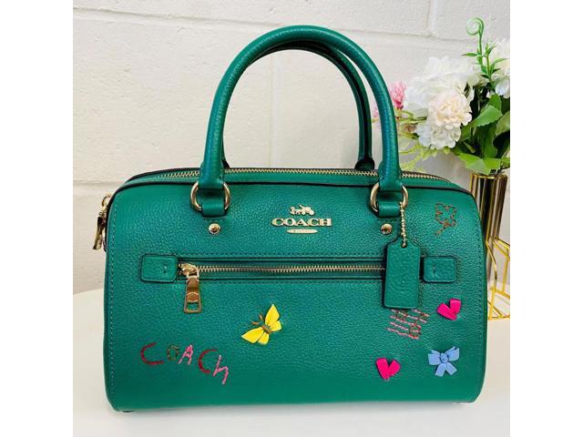 Coach C8280 Rowan Satchel Pebble Leather With Diary Embroidery Green Multi  NWT