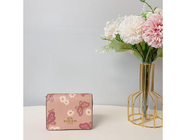 COACH MINI WALLET ON A CHAIN W/ LOVELY BUTTERFLY PRINT:NWT SHELL PINK CH254
