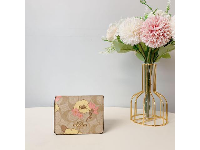 NWT Coach Mini Wallet On A Chain CH714 Light Khaki Signature Floral Print