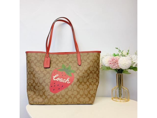 NWT Coach City Tote In Signature Canvas With Wild Strawberry CH329