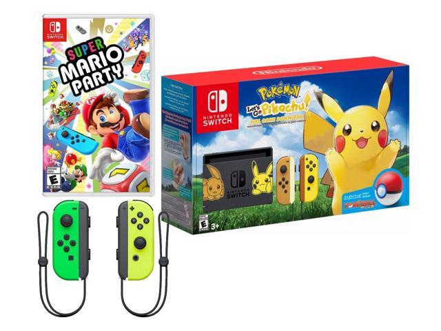 Nintendo Switch Pokemon And Mario Bundle Nintendo Switch Pokemon Lets Go Pikachu Edition Bundle Super Mario Party With Extra Neon Green And Yellow