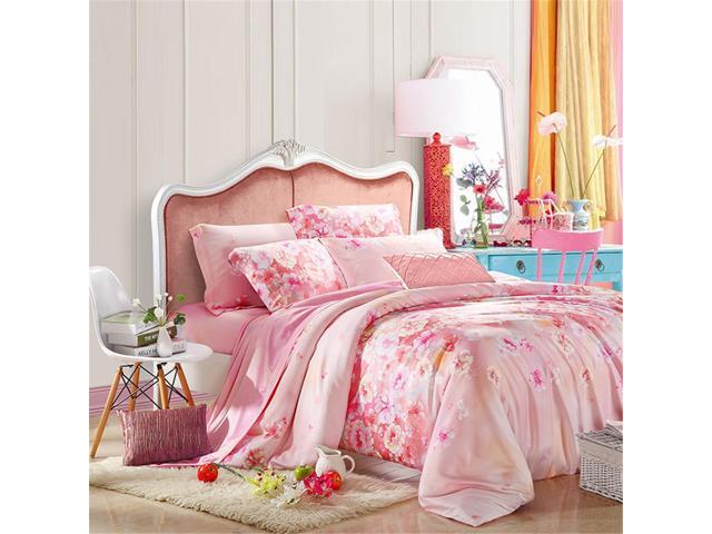 Northern Lights Tencel Bedding Duvet Cover Flat Sheet Pillow Case Cherry Blossoms Pattern Super Soft 4 Piece Newegg Com
