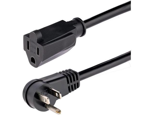 StarTech 6ft 2m Power Extension Cord Right Angle NEMA 5-15P to NEMA 5-15R 13A 125V 16AWG Black Flat Outlet Extension Cable RFX6FPOWERCORD
