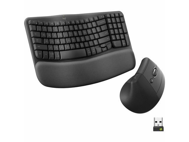 Logitech Wave Keys & Lift Vertical Mouse Ergonomic Wireless Keyboard and Mouse Combo with Cushioned Palm Rest Graphite 920013610