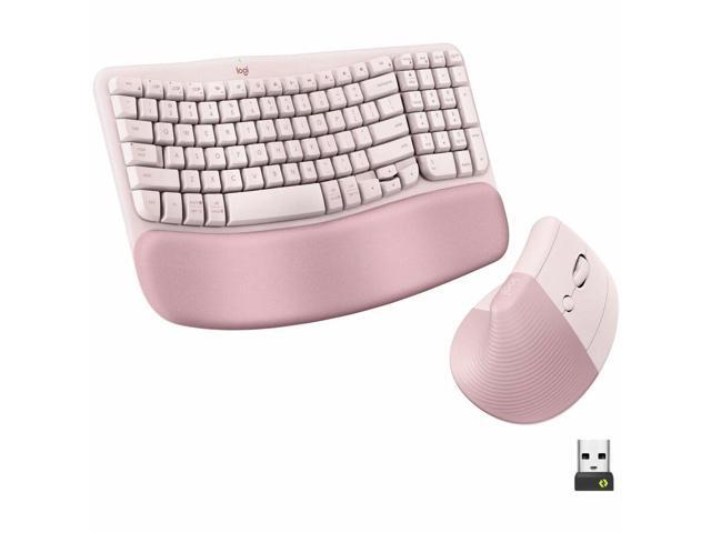 Logitech Wave Keys & Lift Vertical Mouse Ergonomic Wireless Keyboard and Mouse Combo with Cushioned Palm Rest Rose 920013612