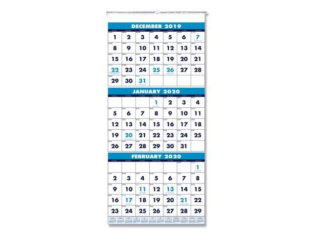 Recycled Three-Month Format Wall Calendar 12.25 x 26 14-Month 2026 3640 ...
