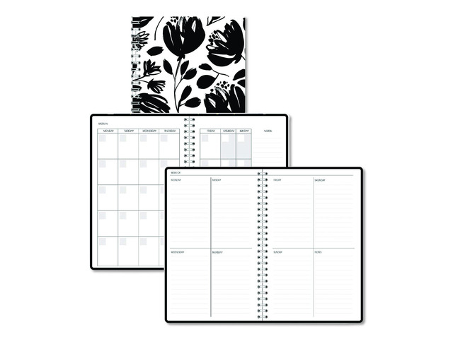 Recycled Non-Dated Monthly/Weekly Planner Black and White Floral Black ...