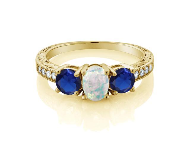 2.32 Ct Oval Cabochon Simulated Opal Sapphire 18K Rose Gold Plated Silver Ring