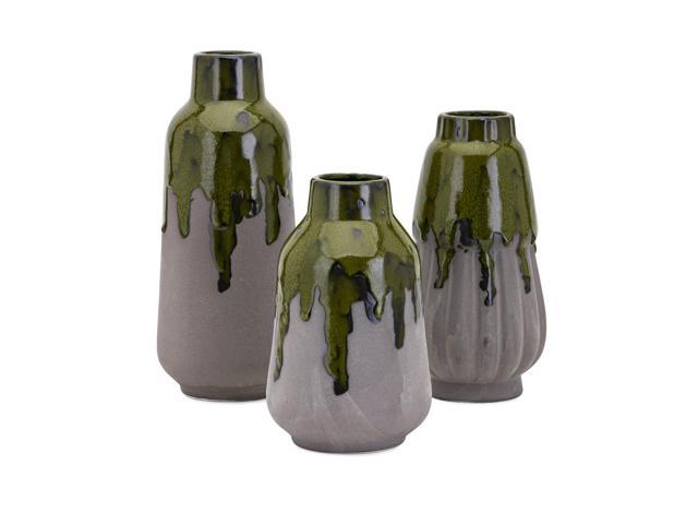 Set Of 3 Gray Matte Finished Contemporary Indoor Decorative Green