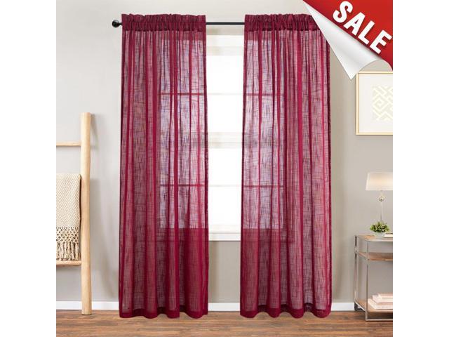 Linen Look Burgundy Sheer Curtains For Living Room Rod Pocket Curtain Panels For Bedroom Window Curtains 95 Inch 1 Pair Newegg Com