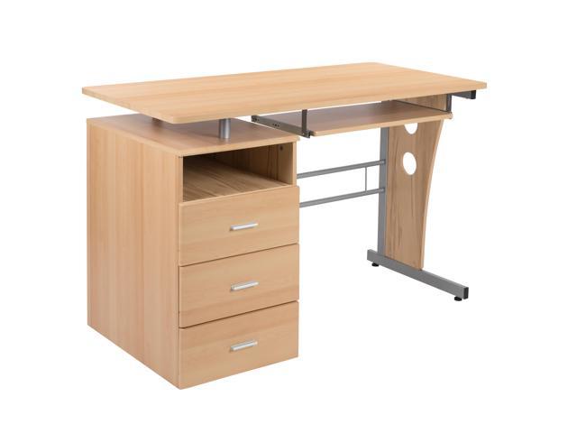 Maple Desk With Three Drawer Pedestal And Pull Out Keyboard Tray
