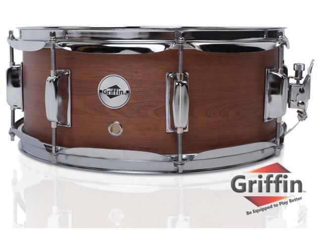 GRIFFIN Snare Drum | Poplar Wood Shell 14" x 5.5" with Flat Hickory PVC | 8 Metal Tuning Lugs & Snare Strainer Throw Off | Percussion Instrument with Drummers Key, Coated Head | Marching Kit Set