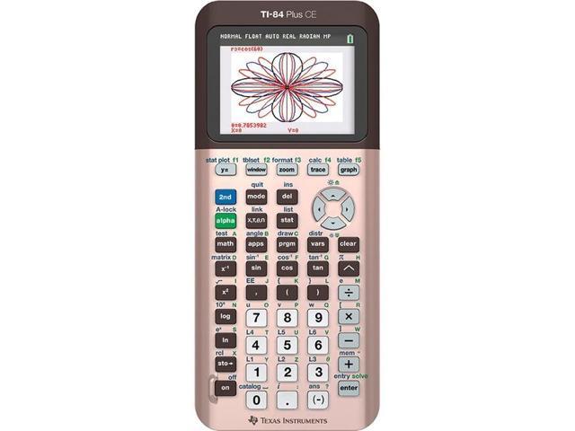 Photo 1 of Texas Instruments TI-84 Plus CE Graphing Calculator - Clock, Date/Time Display, Impact Resistant Cover, Slide-on Hard Case - Battery Powered - Rose Gold