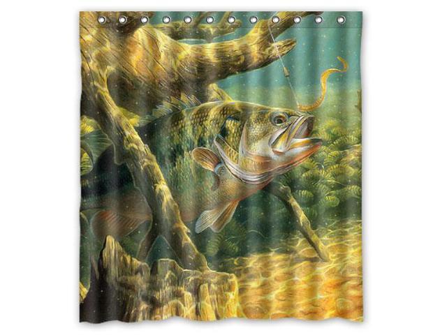 Bathroom Shower Curtain Waterproof Eva Large Mouth Bass Jumping