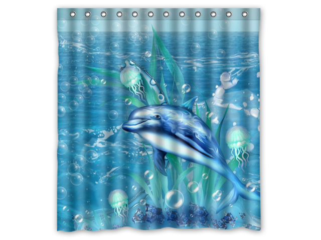 Waterproof Bath Curtain Amazing Colorful Underwater World Landscapes Beautiful Dolphins Home Decor Bathroom Shower Peva Fabric