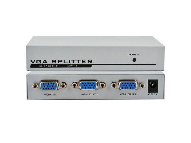 1 PC to 2 Monitor 2 Port VGA SVGA Video LCD Splitter Box Adapter w// Power Cable