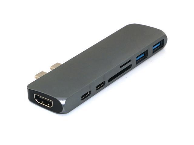 7in1 USB-C Hub Dual Type-C Multiport Card Reader Adapter 4K HDMI For MacBook Pro 