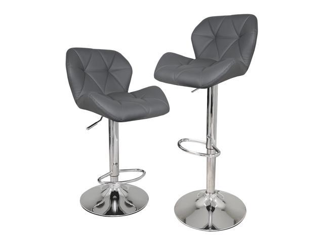 Modern Grey Set of 2 Height Adjustable Hydraulic PU Leather Bar Stool for Pub Chair Kitchen Island Counter, with Footrest and Enlarged Metal Base
