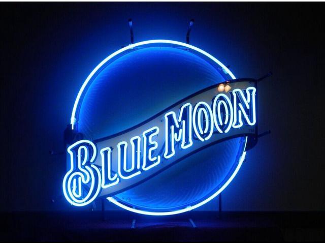 19 Blue Moon Beer Sign Neon Clock Yellow Outside Tube Two Neon Tubes