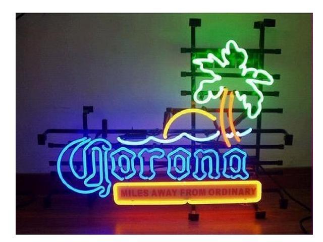 Fashion Neon Sign Corona Palm Tree Acrylic Handcrafted Real Glass Lamp 