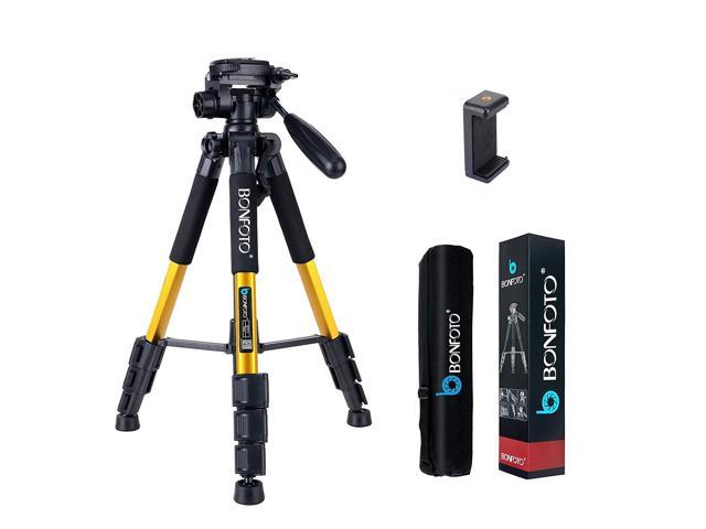 Yellow BONFOTO Q111 55 Travel Camera Tripod 4s Stand with 3-Way and Phone Holder Mount for Projector Gopro Tablet Smartphones YouTube Live Broadcast and DSLR EOS Canon Nikon Sony Samsung 