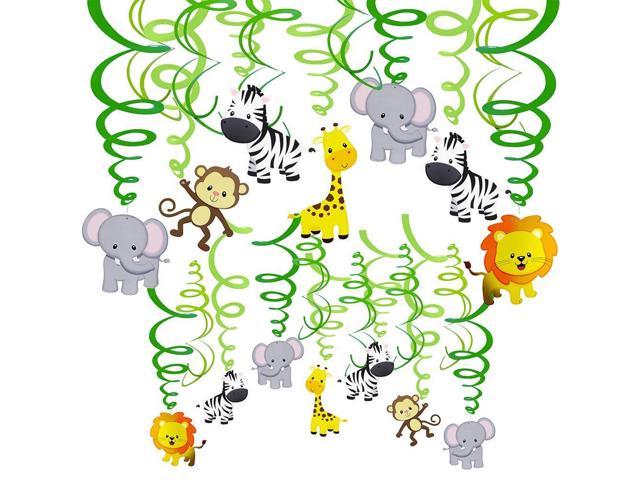 Supla 30 Pcs Jungle Animals Hanging Swirl Decorations Green