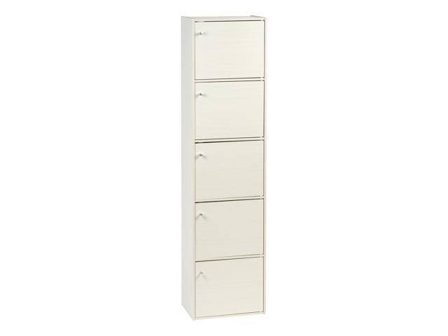 Iris 5 Tier Wood Storage Shelf With Doors White Wood Newegg Com