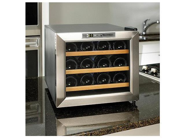 Wine Enthusiast Silent 12 Bottle Touchscreen Wine Refrigerator Wood Front Shelv 